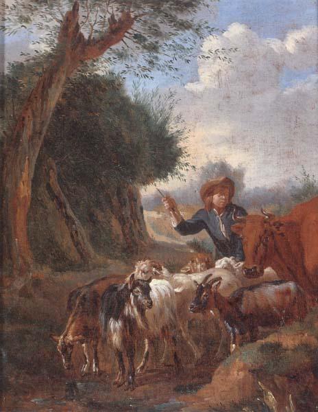 unknow artist A Young herder with cattle and goats in a landscape Spain oil painting art